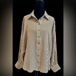 Brown/Cream Textured Striped Button Down Shirt, Small
